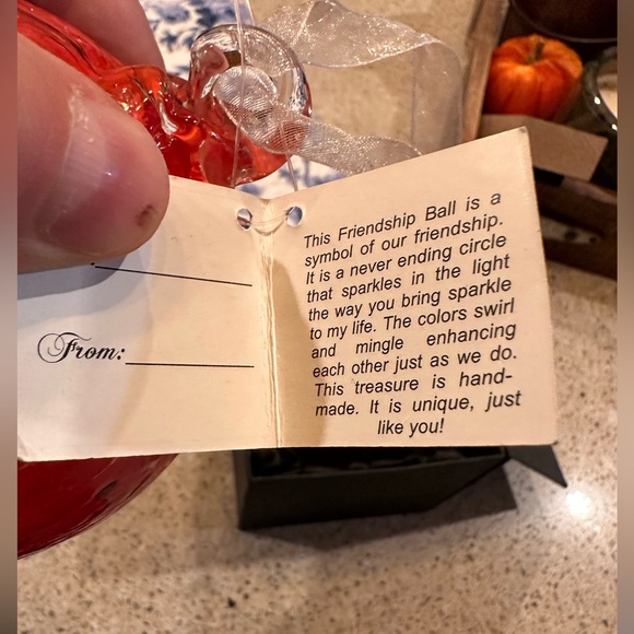 HANDCRAFTED Blown Glass FRIENDSHIP Beautiful Red  Multicolor ORNAMENT 4.5-5” - Picture 7 of 16